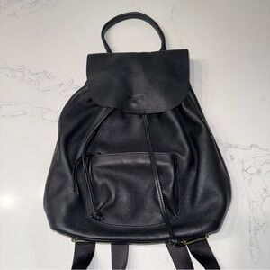 Elizabeth and James Black Leather Slouchy Drawstring Backpack